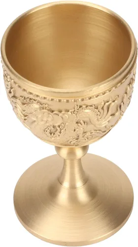 Vista 2 de Honio Copa de oro, diseño en relieve retro elegante copa de vino de latón para banquete