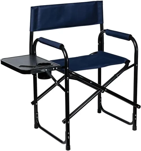 Vista 5 de Dura-Tech Silla plegable de directores con mesa, color azul marino, cómoda y duradera, capacidad de peso de 250 libras, mesa auxiliar plegable