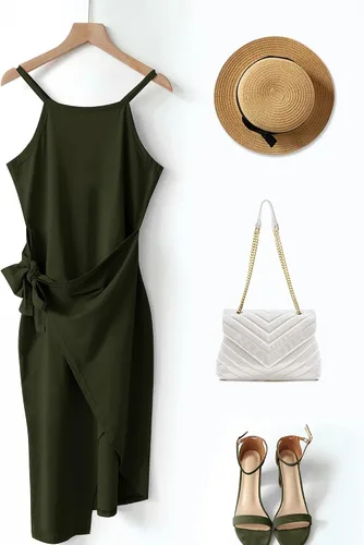 Vista 7 de NOLLSOM Vestido casual sin mangas a rayas para mujer vestido por debajo de la rodilla de verano con cuello halter fruncido entallado con lazo