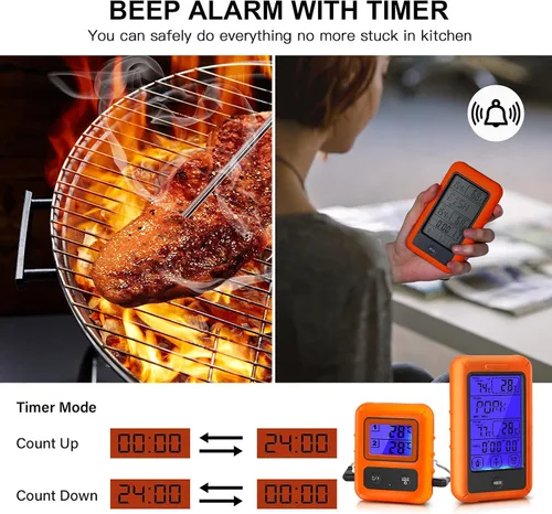 Vista 6 de Termómetro inalámbrico para carne, termómetro digital de carne para cocinar, termómetro de alimentos de lectura instantánea con 2 sondas de acero