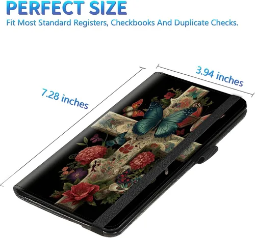 Vista 25 de Funda para chequera para hombres y mujeres, cartera de cuero RFID con ranuras para tarjetas de crédito, soporte de cheques duplicados personales