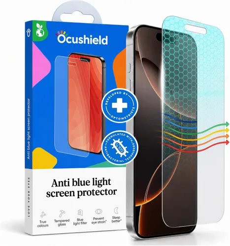 Vista 23 de Ocushield - Protector de pantalla de vidrio templado anti luz azul para iPhone 7 Plus iPhone 8 Plus - Protege tus ojos, reduce las migrañas