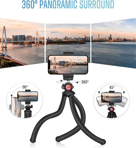 Vista 5 de Trípode de teléfono, trípode flexible para iPhone, teléfono celular y cámara Android, trípode pequeño portátil con 7 núcleos de aluminio y clip