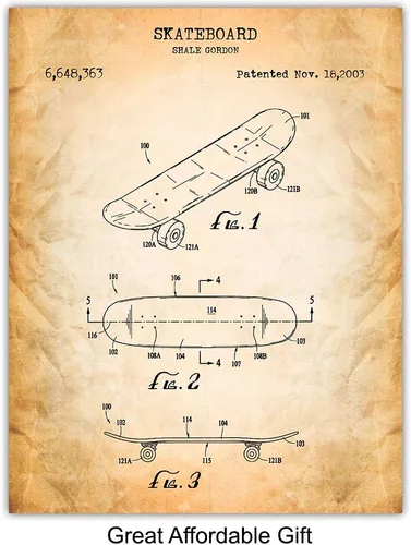 Vista 6 de Skateboarding Art - Juego de póster de patente para decoración de pared - Decoración del hogar o apartamento para niños o niños, dormitorio