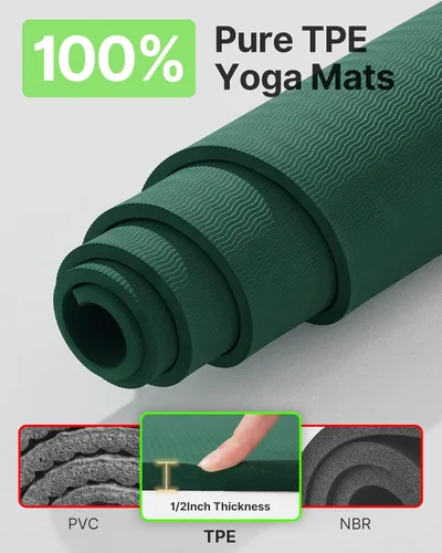 Vista 2 de YOTTOY Tapete de yoga grande (75 x 52 x 1/2 pulgadas), tapete de ejercicio TPE extra ancho, tapete de entrenamiento antideslizante para pilates