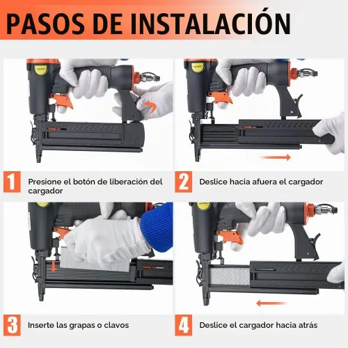 Vista 5 de DOTOOL Clavadora neumática, calibre 18, pistola de grapas de aire 2 en 1, acepta clavos de 2 pulgadas y grapas de corona de 1-5/8 pulgadas, con Negro