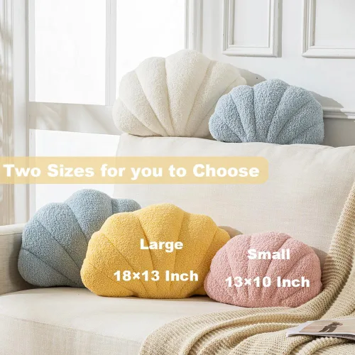 Vista 3 de XIAIJIA Almohada con forma de concha de mar, almohadas decorativas de conchas de mar azul para cama, almohada decorativa de felpa suave, decoración