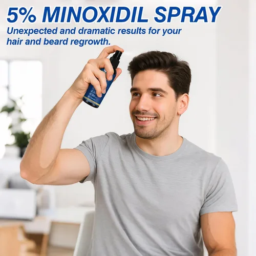 Vista 7 de 5% de minoxidil para hombres en aerosol para el crecimiento del cabello, suero tópico de minoxidil para barba, regeneración del cabello más grueso