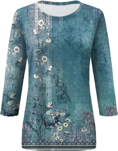 Vista 4 de Camiseta de manga 34 de verano de San PatricioSan Valentín para mujer, camiseta casual de manga tres cuartos para mujer, blusa de vacaciones