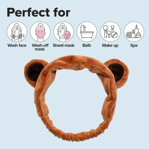 Vista 4 de I DEW CARE Diadema para Lavado Facial - Oso Marrón Diadema de Animal para Lavado de Cara y Cuidado de la Piel, Día de Spa, Suave y Esponjosa