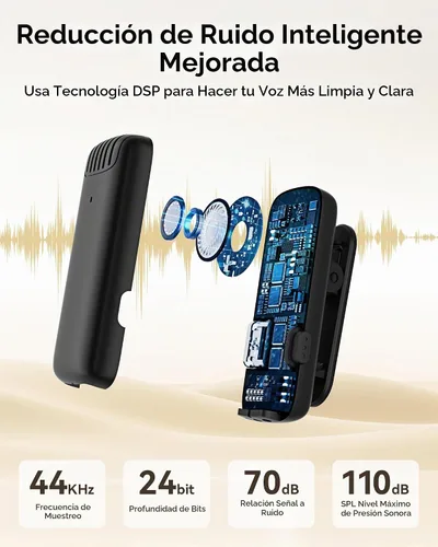 Vista 5 de Micrófono Lavalier inalámbrico para iPhone, iPad y Android con funda de carga, micrófono de solapa con reducción de ruido, duración de la batería