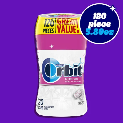 Vista 4 de ORBIT Gum Bubblemint - Goma de mascar sin azúcar, sabor menta sin azúcar, 120 botellas resellables a granel