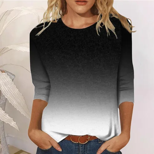 Vista 4 de Blusas de verano para mujer 2023, blusas de verano de manga tres cuartos con cuello redondo y estampado casual