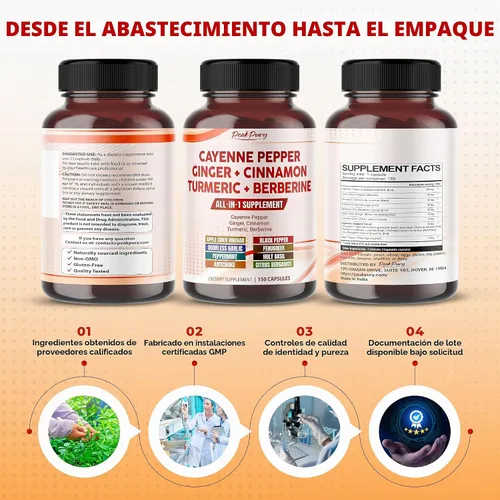 Vista 9 de Pimienta de Cayena, Jengibre, Cúrcuma, Berberina - Digestión, Apoyo para la Salud Intestinal