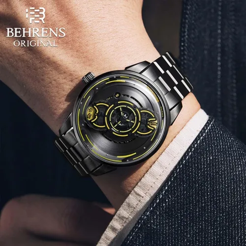 Vista 2 de BR BEHRENS ORIGINAL Reloj automático para hombre, colección Space Traveler de acero inoxidable, cristal de zafiro BHR012