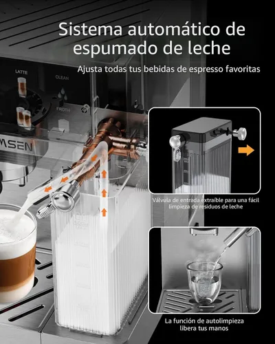 Vista 4 de AIRMSEN Máquina de café expreso de 20 bares con espumador automático de leche, cafetera de capuchino y latte con caldera doble de preparación rápida