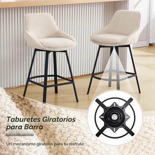 Vista 3 de Flouki - Juego de 2 taburetes giratorios para encimera, taburetes de bar Beige