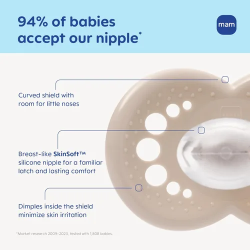 Vista 3 de MAM Chupetes originales de día y noche, chupete Binky para 6-16 meses, silicona sin BPA, brilla en la oscuridad, mejor para bebés recién nacidos