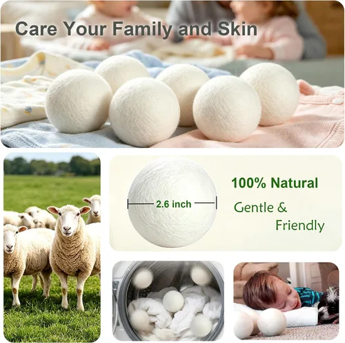 Vista 3 de Wool Dryer Balls 6 Pack XL, Genuine New Zealand Wool to Core, 100% Organic Fabric Softener Alternative, Baby Safe Chemical Free, Reduce Wrinkles &