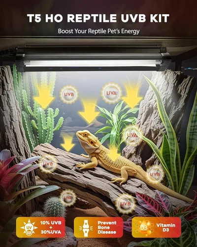Vista 4 de Luz UVB para reptiles de 24 W, T5 UVB para reptiles HO Kit combinado con tarjetas de sensor de prueba, barra de luz de reptiles de alto rendimiento