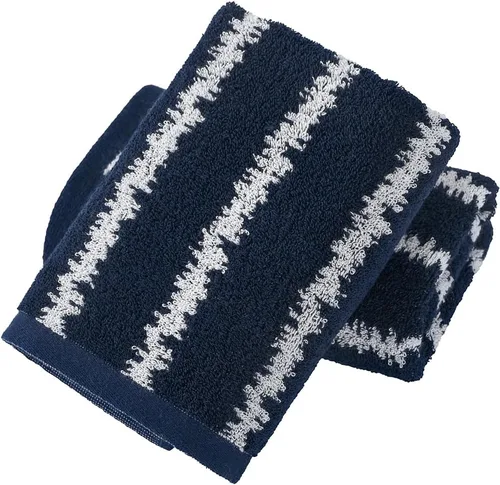 Vista 10 de YiLUOMO Juego de 2 toallas de mano con base blanca con diseño de rayas finas azules, 100% algodón, suaves, de secado rápido y absorbentes
