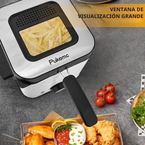 Vista 5 de Pukomc Freidora Eléctrica Profunda, Capacidad de Aceite de 1.5 Litros/1.6 Qt, Freidora Profunda Pequeña con Cesta para Uso Doméstico, Laterales