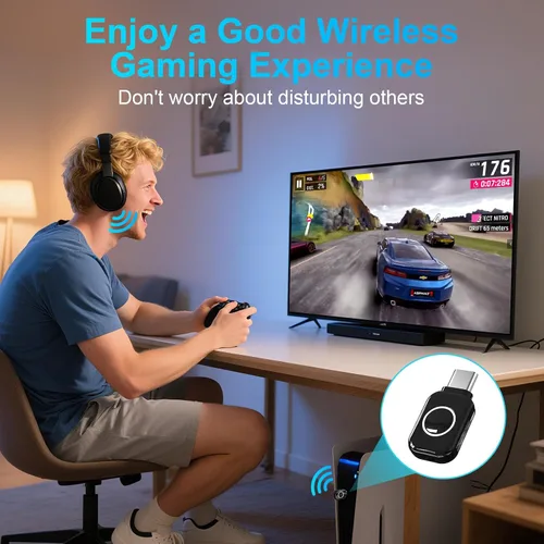 Vista 2 de ZIOCOM Adaptador Bluetooth USB-C para PS5, Bluetooth 5.3 Dongle con APTX LL Transmisor de audio inalámbrico para auriculares y auriculares,