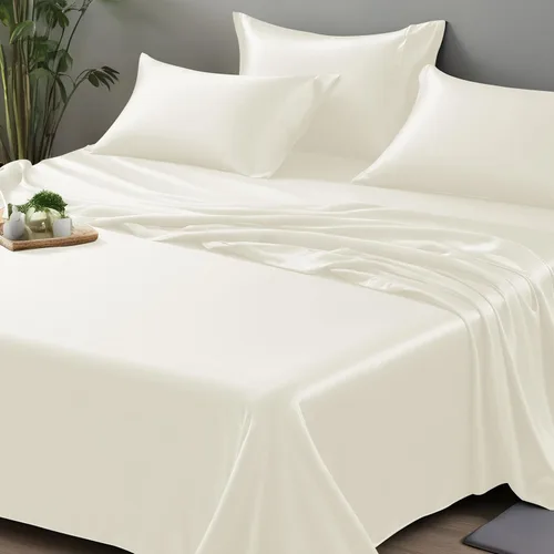 Vista 31 de LINENWALAS Sábana plana Full solamente - Sábana de cama de rayón derivado de seda de bambú, sábana premium transpirable refrescante, sábana superior