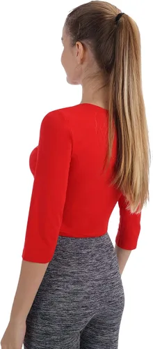 Vista 23 de Camiseta corta para mujer, cuello redondo, manga 3/4, casual, Y2K, linda camiseta corta para yoga