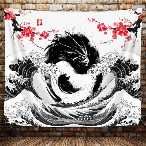 Vista 17 de Tapiz de cascada de bosque, flores de paisaje natural, tapices para colgar en la pared para hombres y niños, decoración de arte de pared, decoración