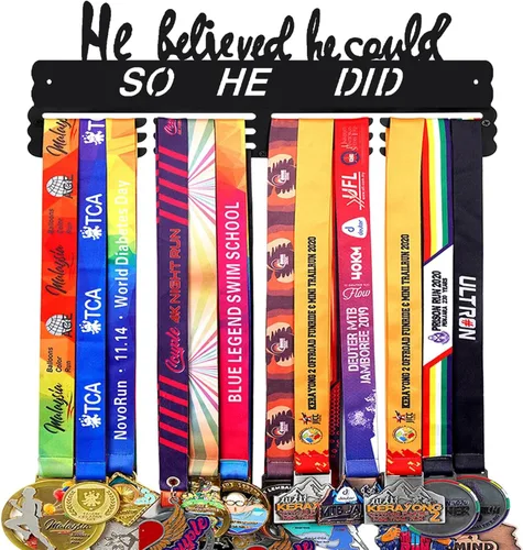 Vista 8 de Goutoports Estante de exhibición para colgar medallas, organizador personalizado de cinta de premios para corredores de carreras deportivas, placas