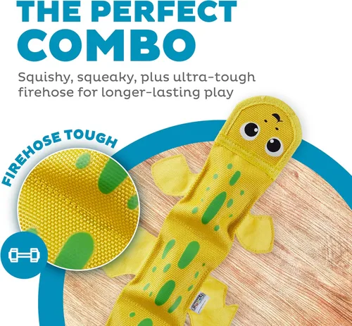 Vista 22 de Outward Hound Fire Biterz - Juguete interactivo de peluche para perro con forma de tortuga, tamaño mediano, hecho de material de manguera contra