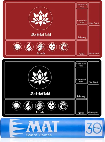 Vista 9 de Biouai MTG Alfombrilla de Juego para Juego de Cartas TCG - 2 Piezas Alfombrilla de Juego Negra con Costura con Tubo para Juego de Cartas, MTG