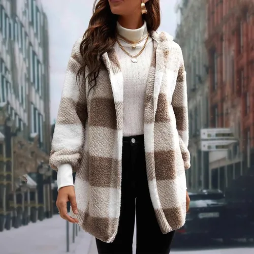 Vista 4 de oelaio Women Long Sleeve Button Down Jackets Plaid Flannel Shirts Tops Casual Lapel V Neck Oversized Shackets Blouses Top