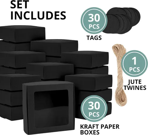 Vista 4 de 30PCS Cookie Boxes Black with Window - 4.13 x 4.13 x 1.18 Inch Durable Packaging for Baked Goods Small Bakery Containers for Pastries Gift Giving