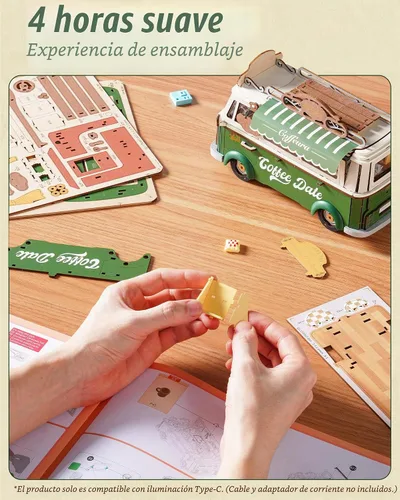 Vista 5 de Rolife Rompecabezas de madera 3D para adultos, camión de café Leo vintage, kit de modelo de madera para bricolaje, juego de construcción de Camión