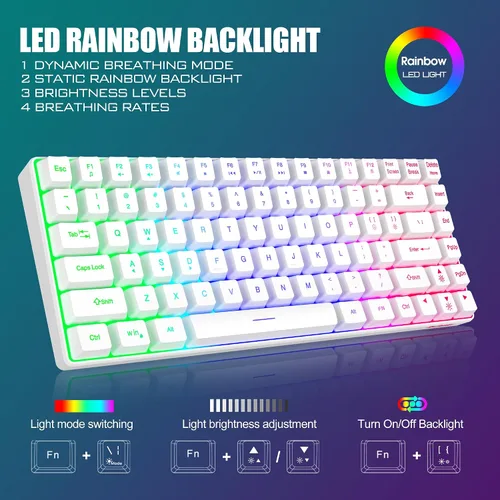 Vista 3 de RedThunder K84 Combo de Teclado y Mouse Inalámbrico, Batería Recargable con Retroiluminación Arco Iris, Teclado Ultra Compacto TKL de 75%