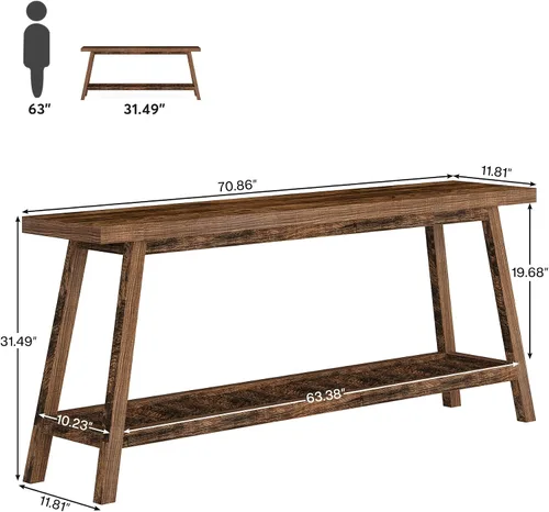 Vista 2 de Tribesigns - Mesa de consola de entrada estilo granja: mesa de consola de madera 100% de 70.9 pulgadas para la entrada, mesa de sofá estrecha