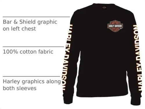 Vista 3 de Camiseta manga larga Harley-Davidson para hombre, color negro, con logo naranja, 30291744