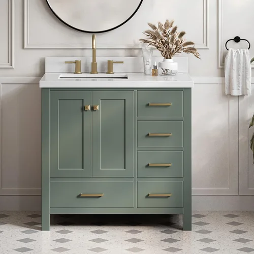 Vista 50 de ARIEL Cambridge - Mueble de baño con lavabo de 42 pulgadas, madera maciza, encimera de cuarzo blanco puro de 1.5 pulgadas, fregadero rectangular