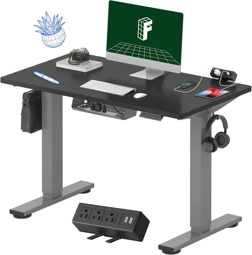 Vista 59 de FLEXISPOT EN2 Escritorio de pie de una pieza completa con regleta de alimentación de abrazadera, escritorio eléctrico de altura ajustable de 40 x 24