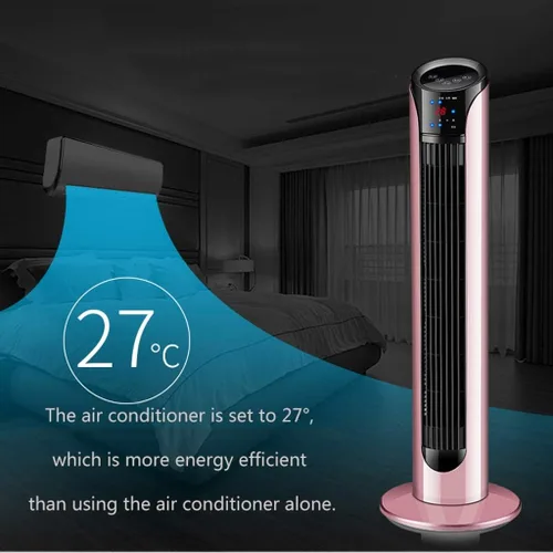 Vista 3 de Tower Fan Leafless Remote Control Timing Floor Vibration Tower Fan Remote Control Design Suitable for Bedroom Living Room Study Rose Gold