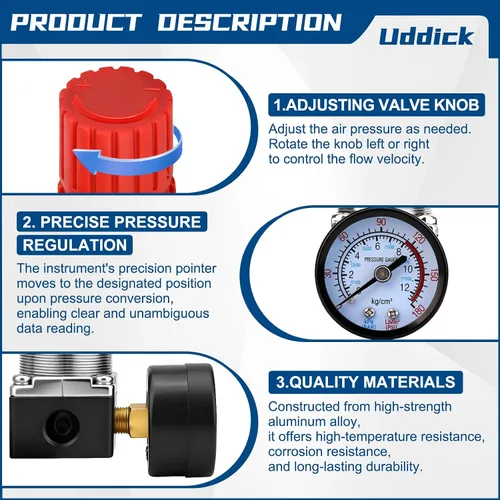 Vista 9 de Regulador de presión del compresor de aire 1/4 "Válvula de expansión neumática, válvula de control de presión con conexión 180psi 12bar