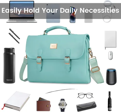 Vista 3 de LOVEVOOK Bolsa para laptop para mujer, 15.6 pulgadas, impermeable, de cuero, maletín para computadora, maletín grande para computadora portátil