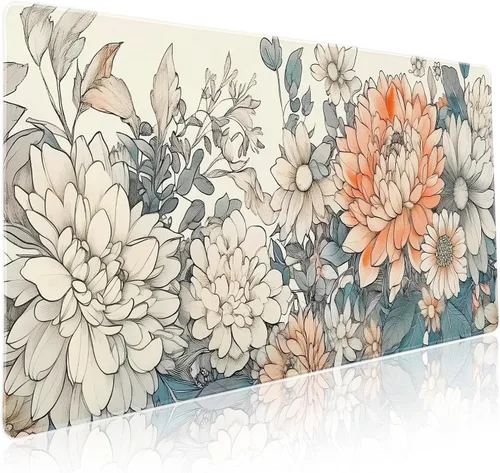 Vista 25 de Alfombrilla de mouse negra estética vintage para juegos botánicos, extendida, bonita planta verde bosque, naturaleza, floral, grande