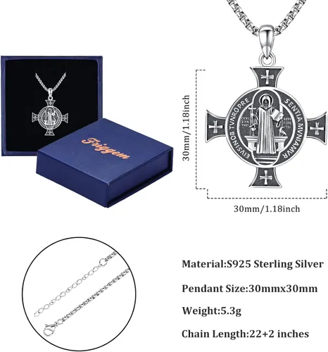 Vista 7 de Friggem Collar con colgante de plata de ley 925 de San MiguelSan CristópaloCruz de JesúsSan Benito para hombres, niños y mujeres, el arcángel, nos