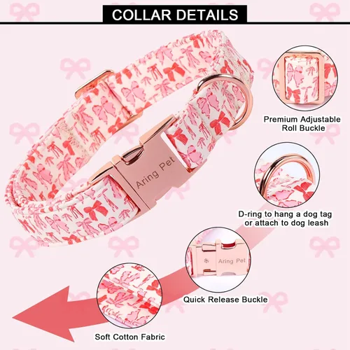 Vista 87 de Aring Pet Collar de algodón, ligero y ajustable, con hebilla de liberación rápida, para perros pequeños, medianos y grandes, para cachorros, S, Hoja