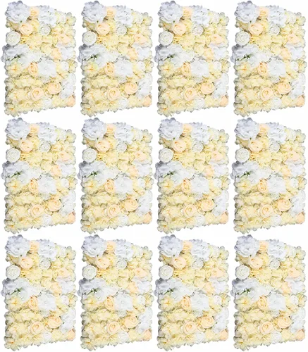 Vista 10 de Juego de paneles de pared de flores de seda artificial, telón de fondo de fiesta de boda, panel de pared floral de rosa de seda para ramo, Rosa