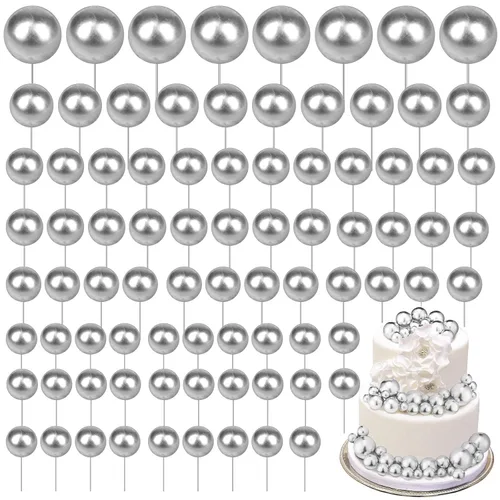 Vista 34 de 108 piezas de decoración de bolas para tartas, decoración de cupcakes, globos de espuma para tartas de bricolaje para bodas, aniversarios, blanco