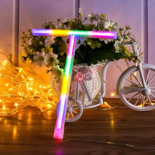 Vista 2 de Letras con luces LED de neón, letreros de marquesina iluminadas, con enchufe USB, funciona con pilas, luz nocturna colorida, letreros con palabras